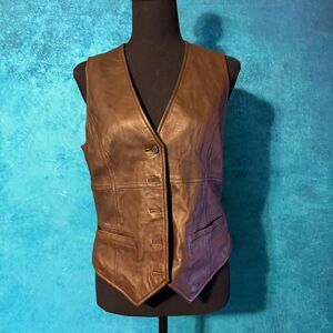 Brown Leather Button Vest | Fitted | Vintage Minimal